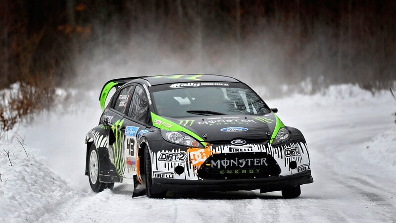 Rally Car on Snow — Black, Dynamic, Winter