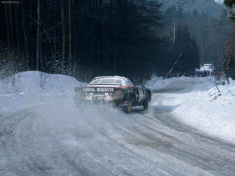 Rally car on snowy road