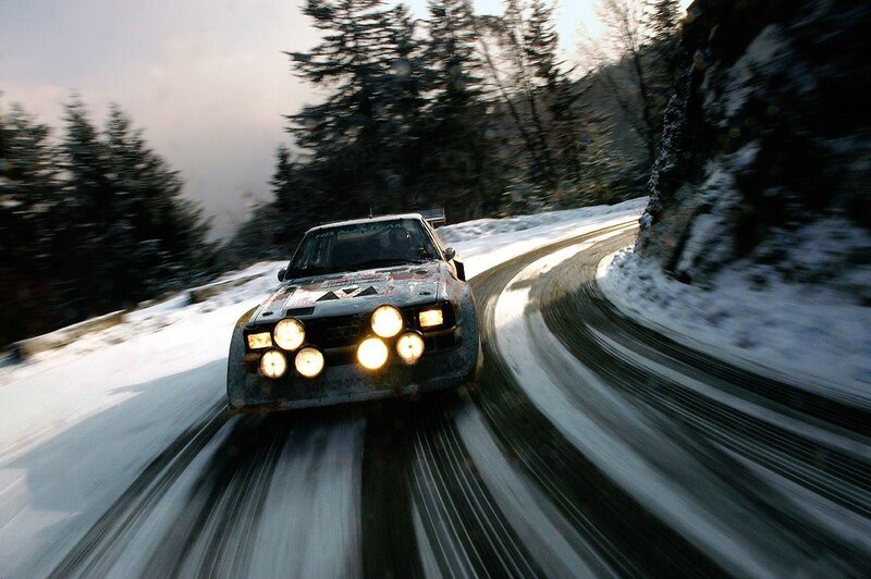 Rally car on snowy road