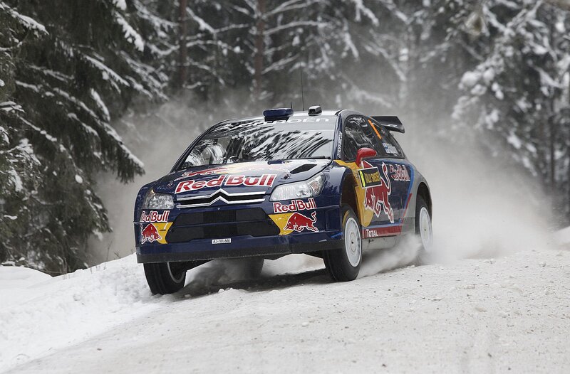 Rally car on snowy road