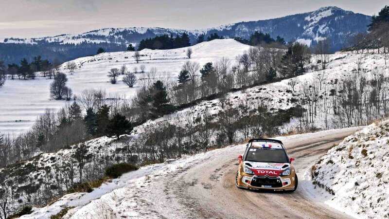 Rally car on snowy road