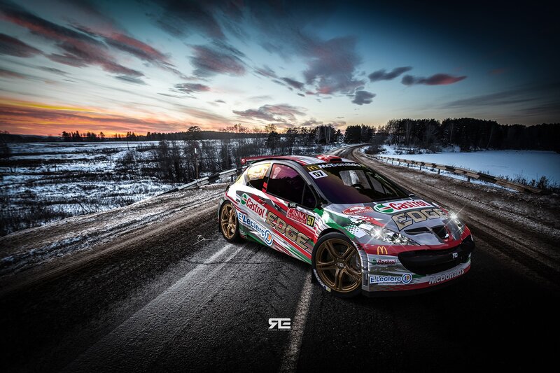 Rally Car on Snowy Road — Black