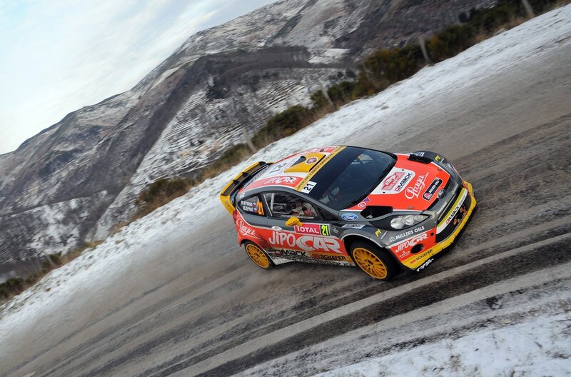 Rally Car on Snowy Road — Red, Dynamic
