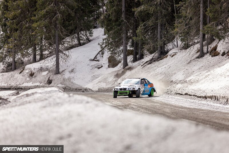 Rally Car on Snowy Road — White, Dynamic