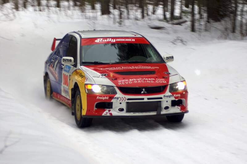 Rally car on snowy track