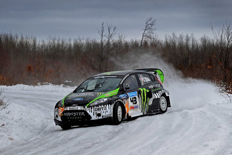 Rally car on snowy track