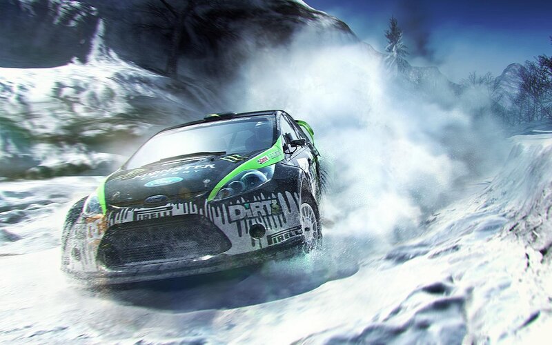 Rally car on snowy track