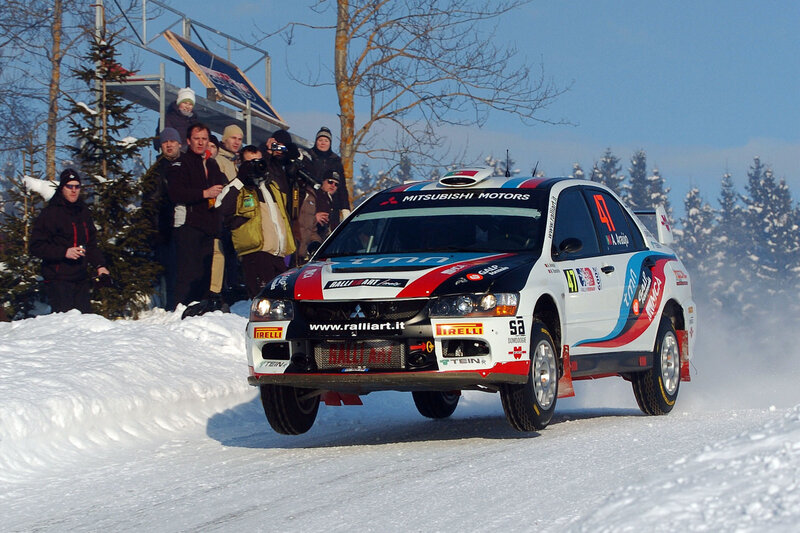 Rally car on snowy track