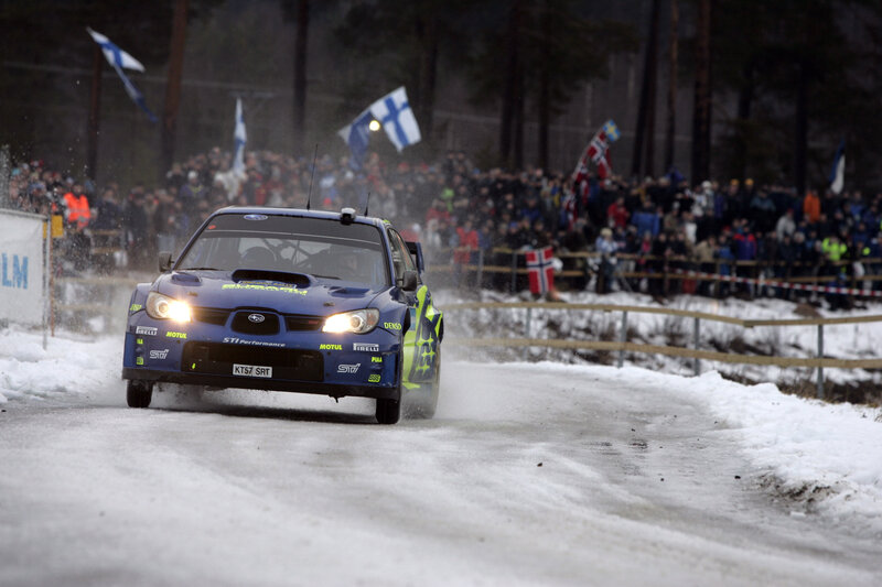 Rally car on snowy track