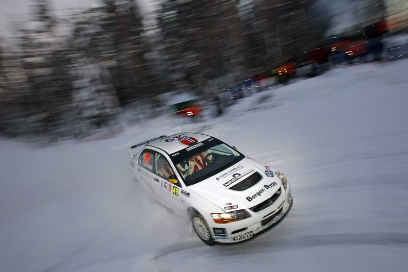 Rally car on snowy track