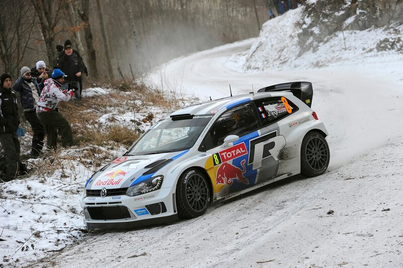 Rally car on snowy track
