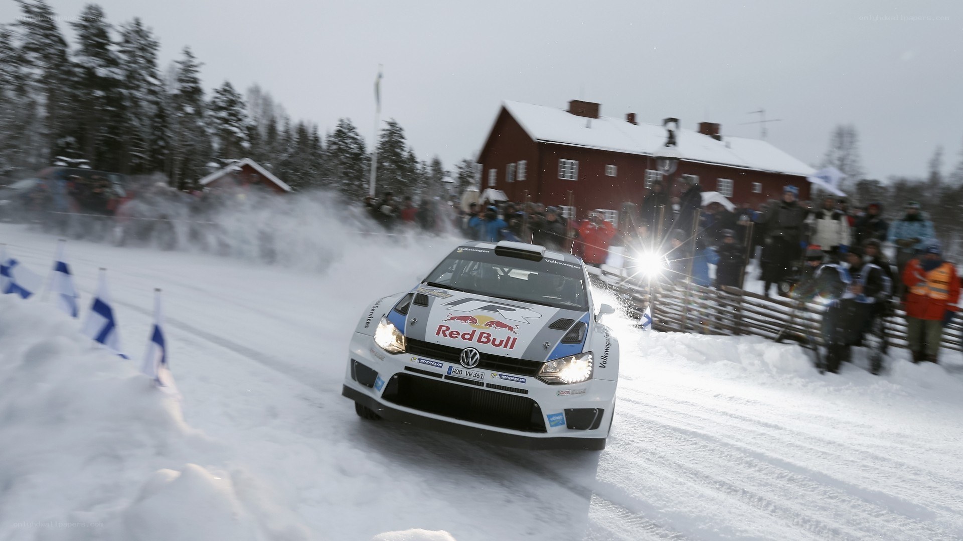 Rally car on snowy track
