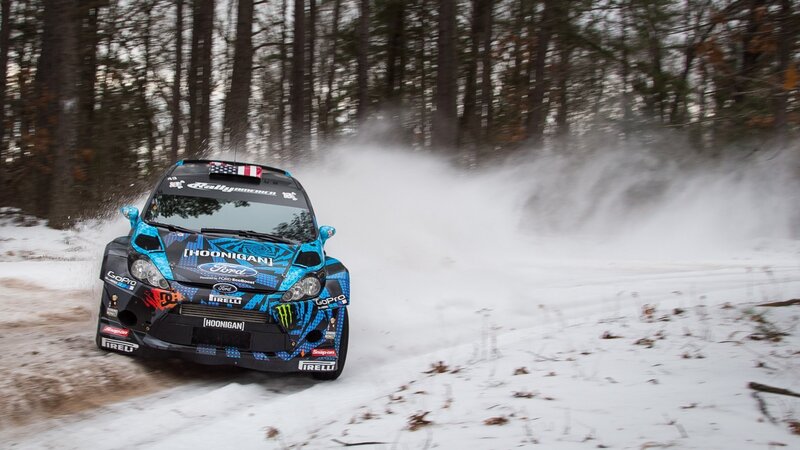 Rally car on snowy track