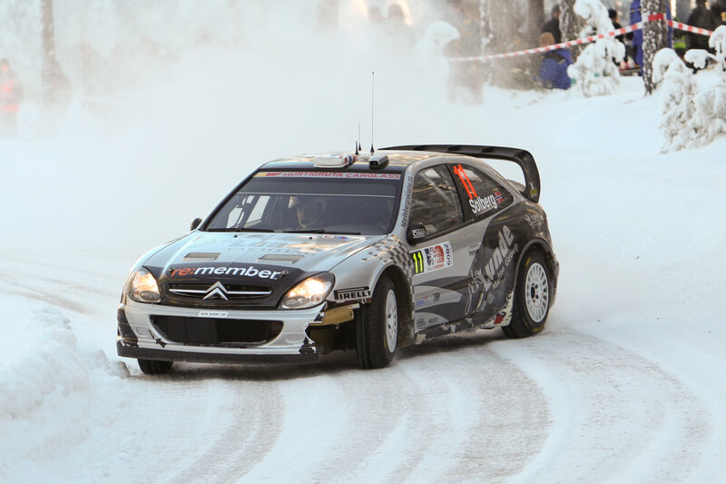 rally car on snowy track