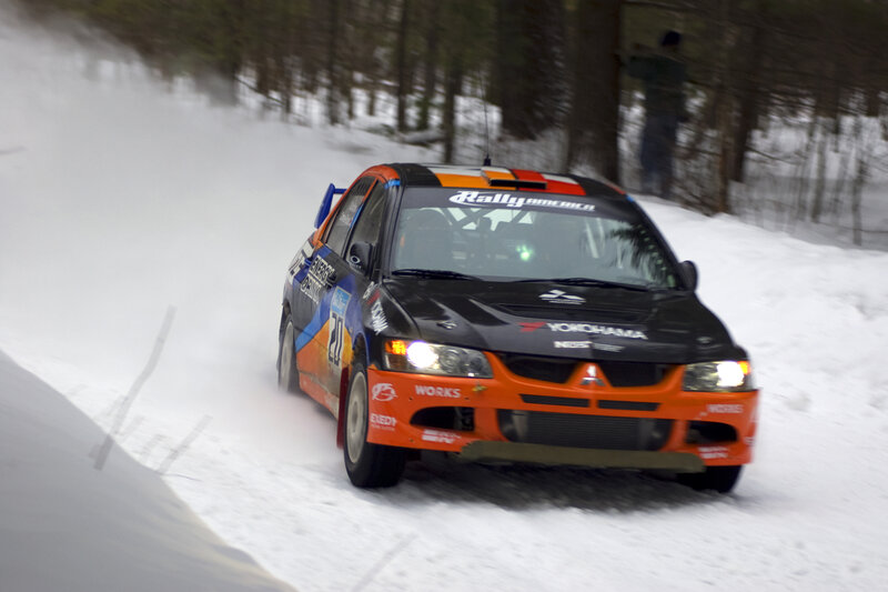 Rally car on snowy track