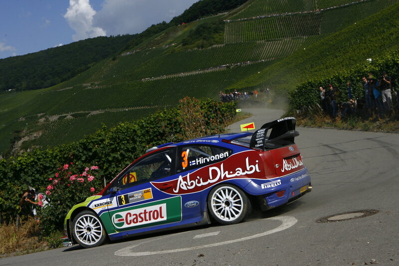 Rally car on vineyard road