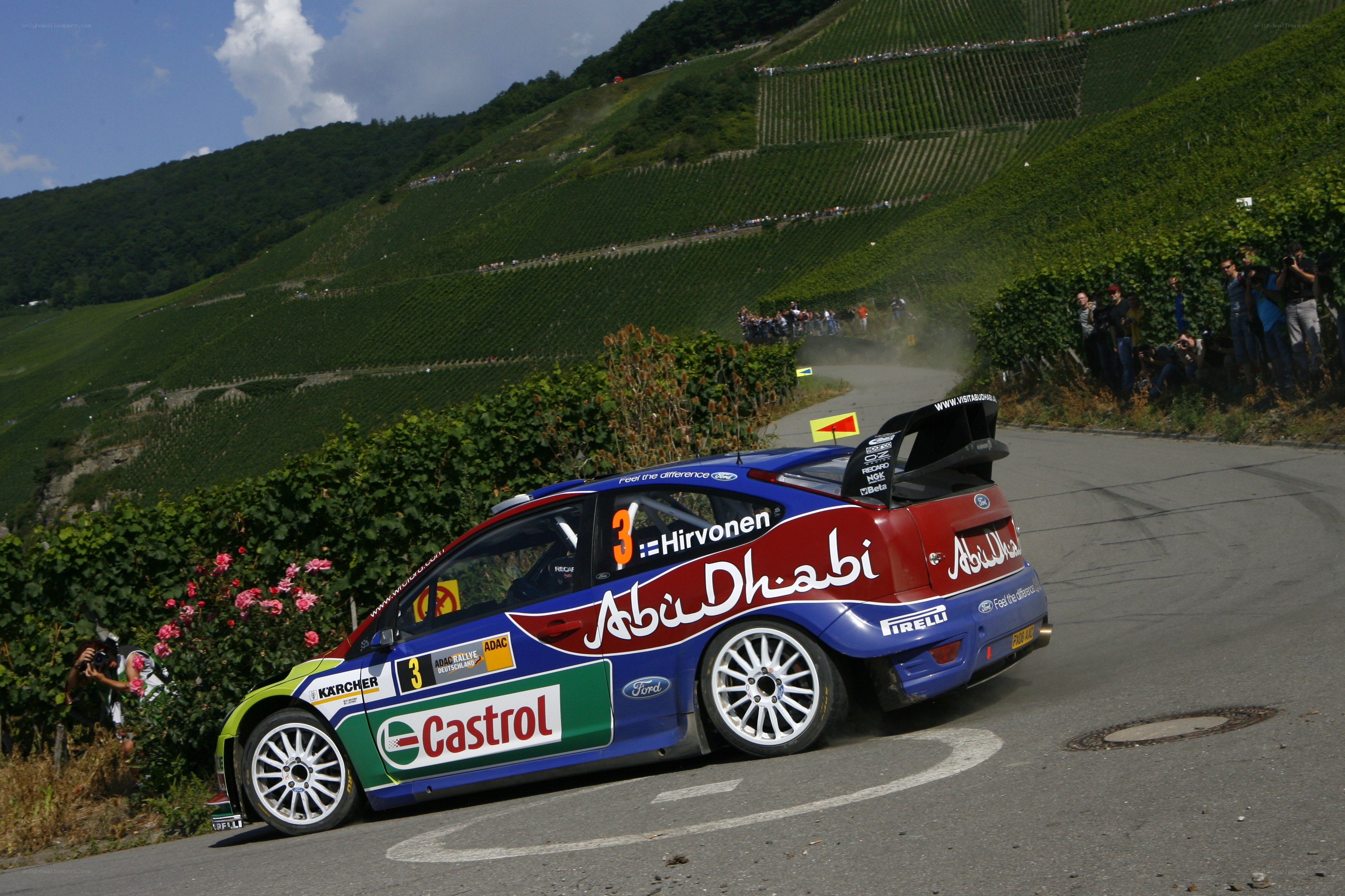Rally car on vineyard road