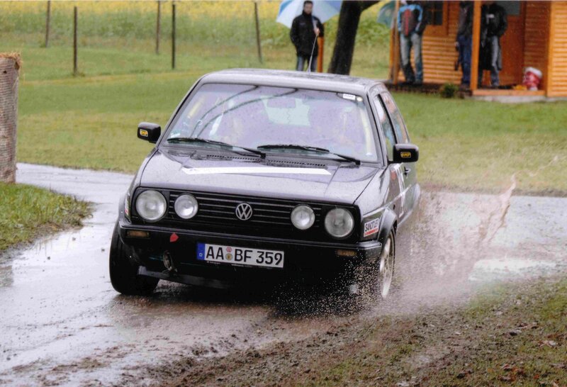 rally car on wet road