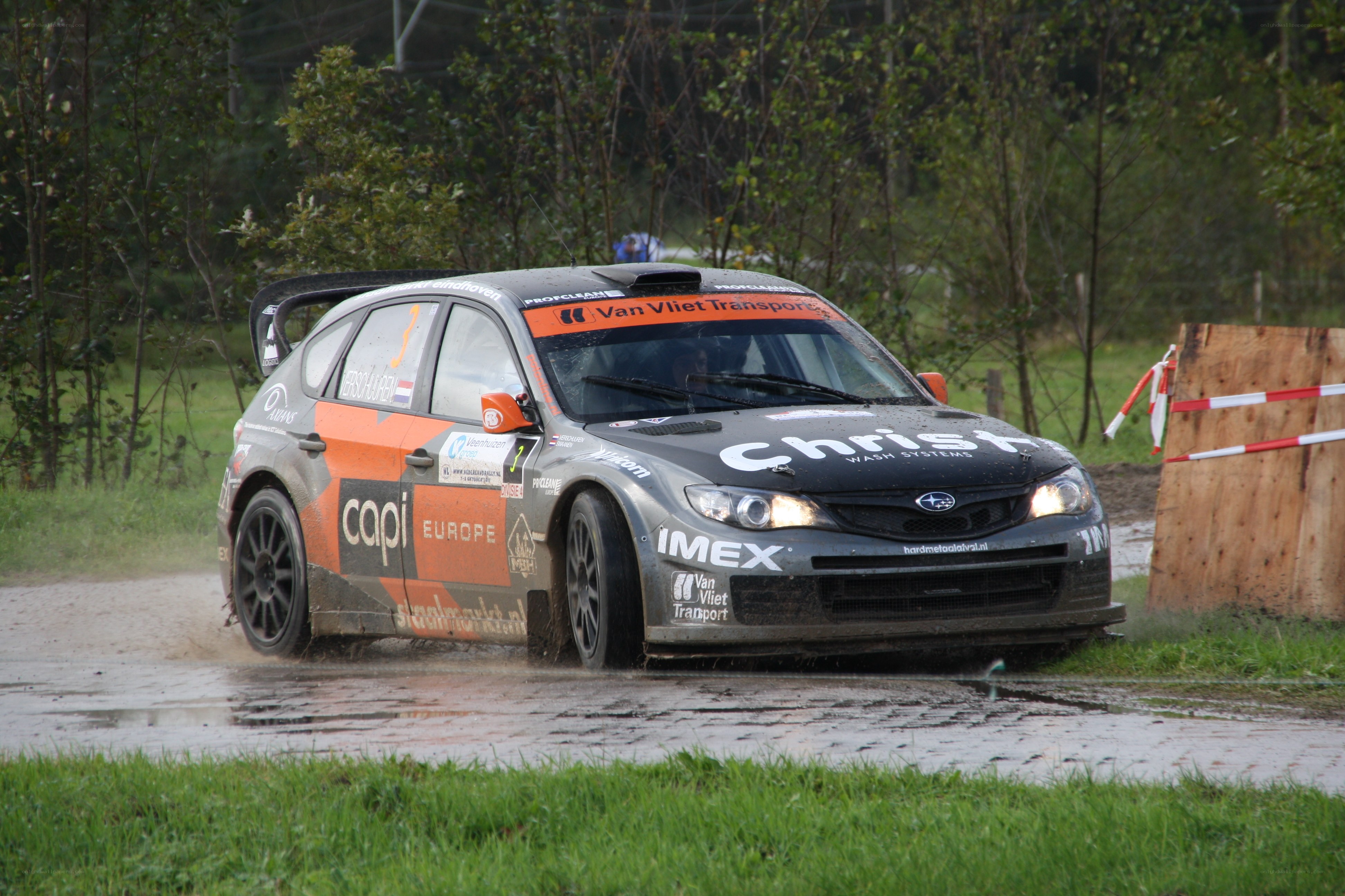 rally car on wet track