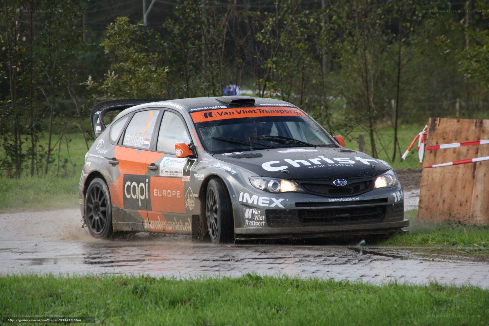 rally car on wet track