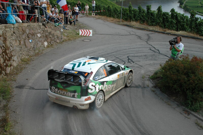 Rally car on winding road