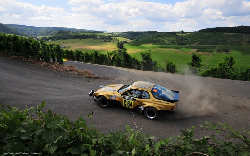 Rally car on winding road