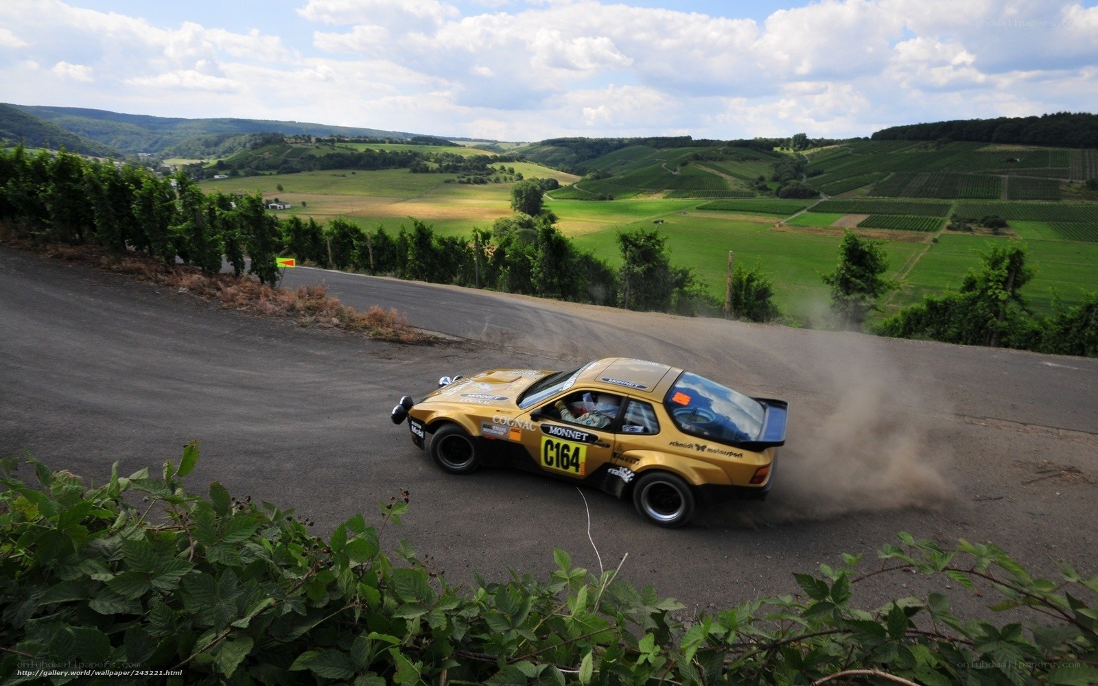 Rally car on winding road