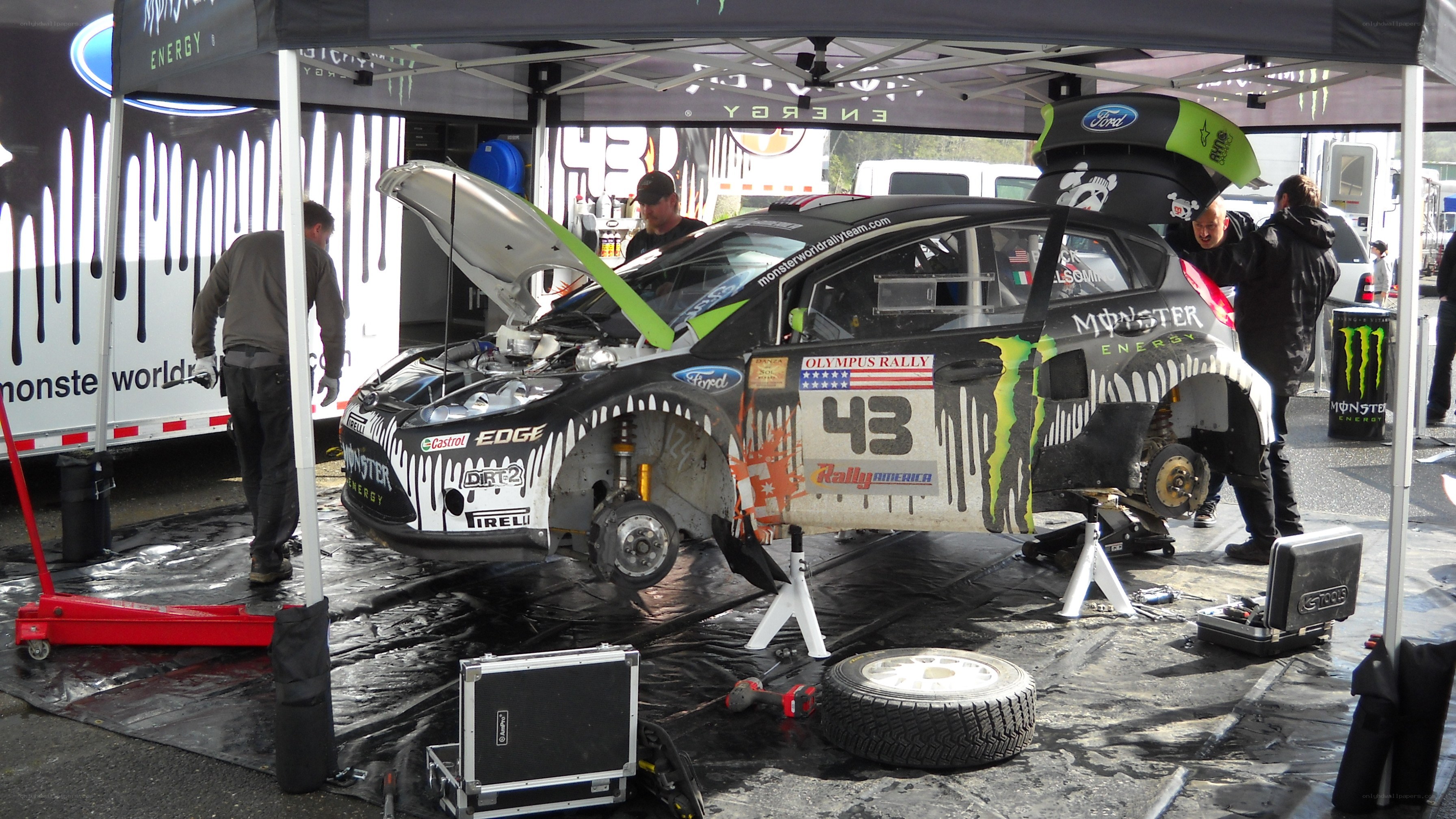 Rally car pit stop