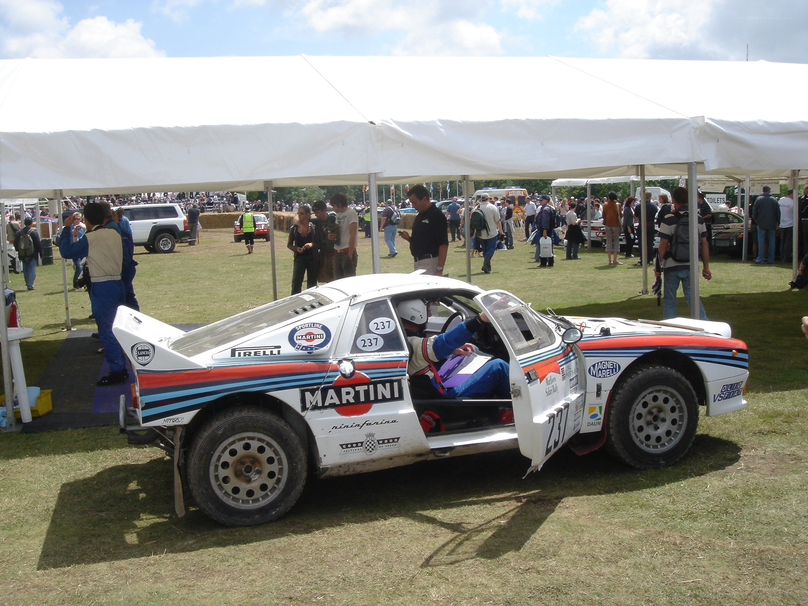 Rally car under a tent