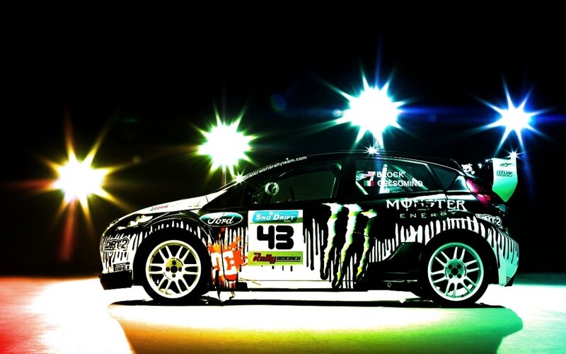rally car under spotlights