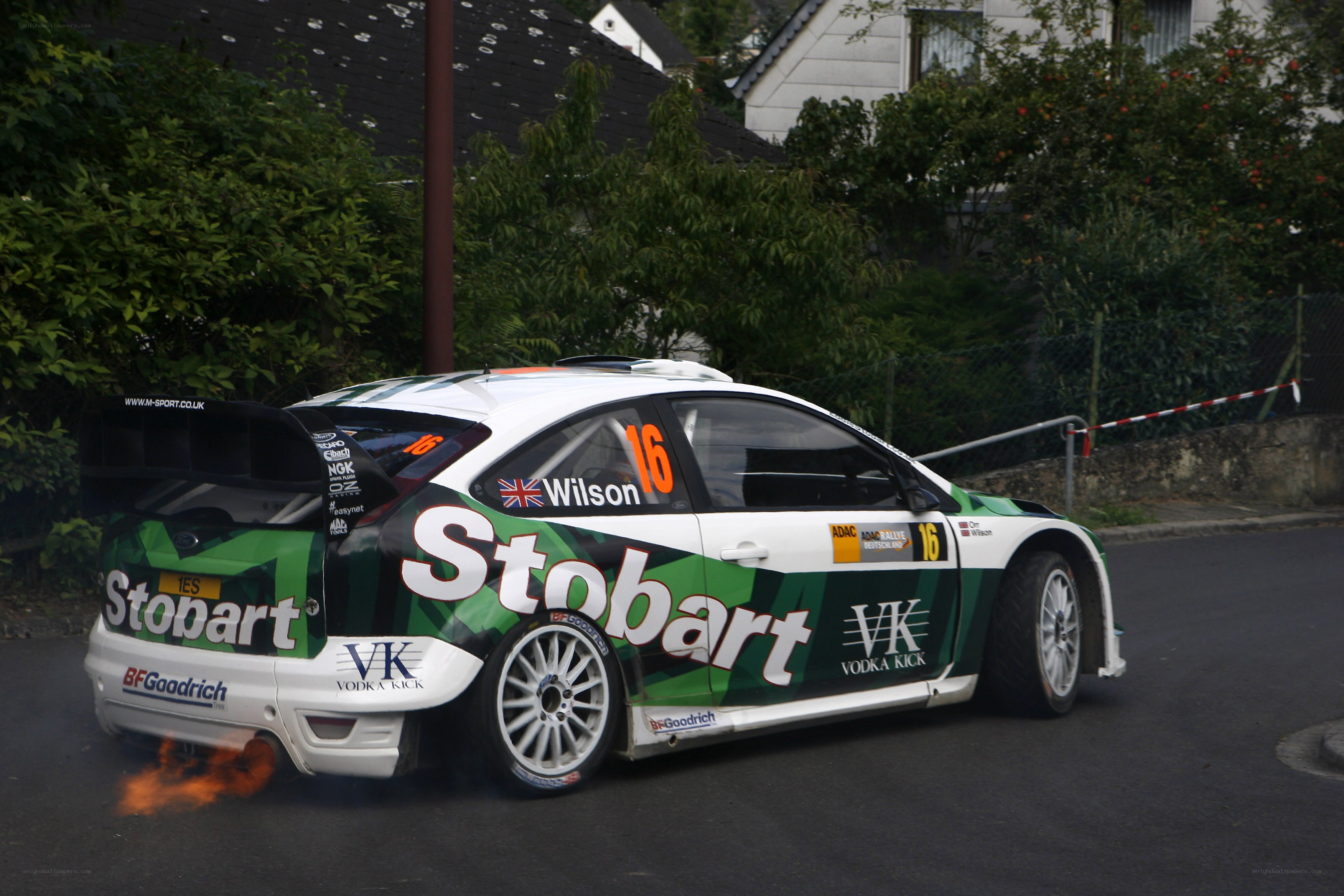 rally car with flames