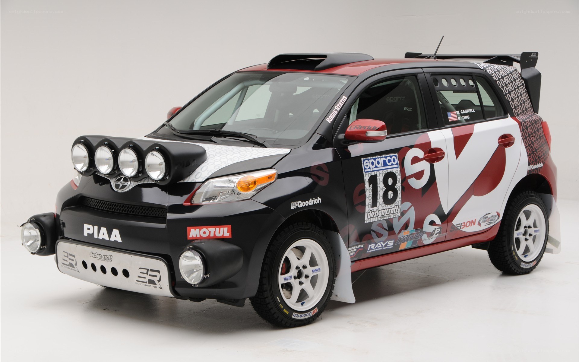 rally car with lights