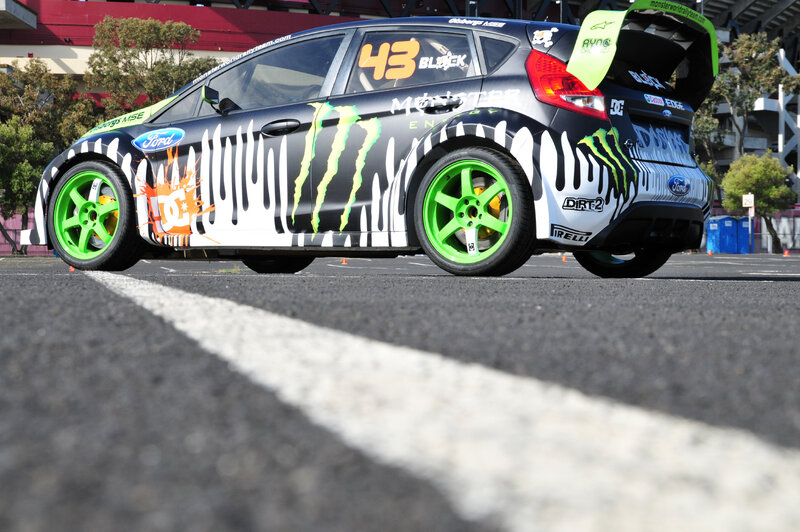 rally car with monster energy livery