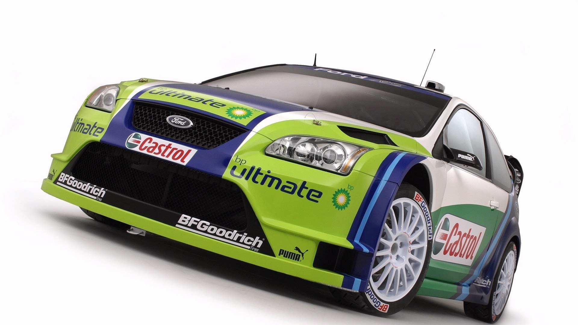 rally car with sponsor logos