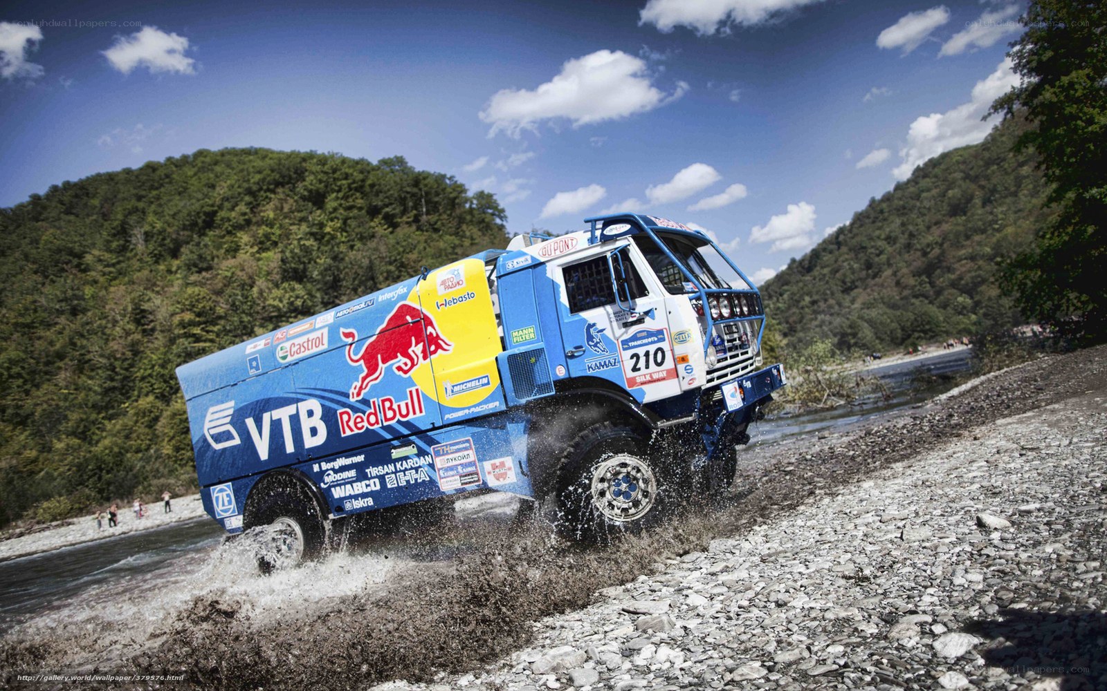 rally truck crossing river