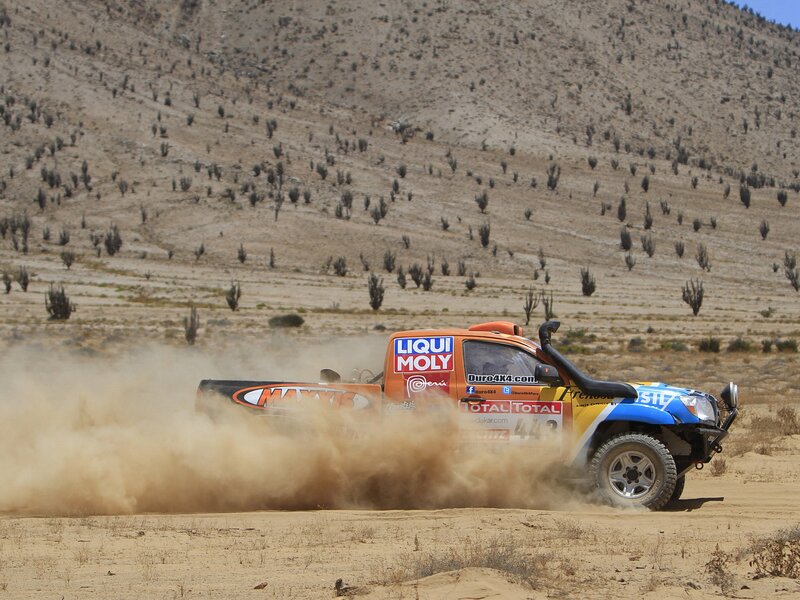 Rally Truck in Desert — Brown, Dynamic, Afternoon, Photograph, Dust