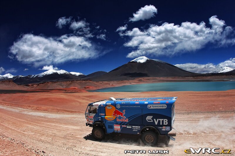 Rally truck in desert landscape