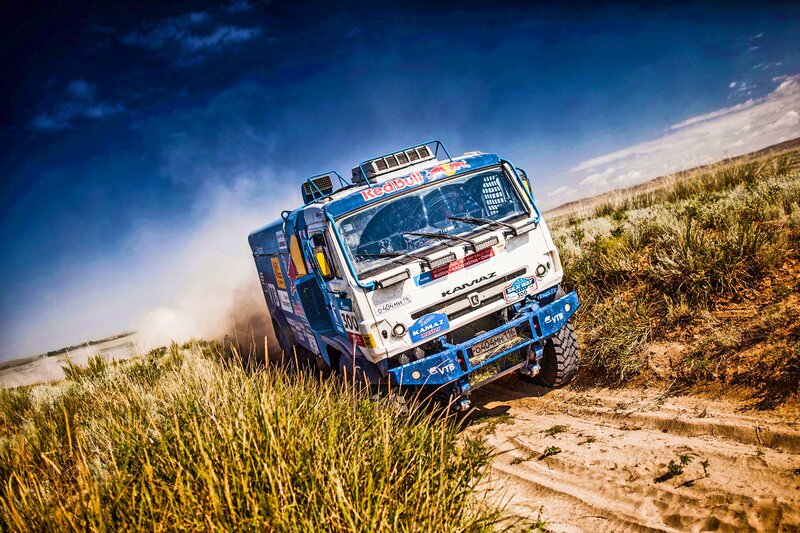 Rally Truck on Dirt — Blue, Dynamic, Afternoon, Photograph