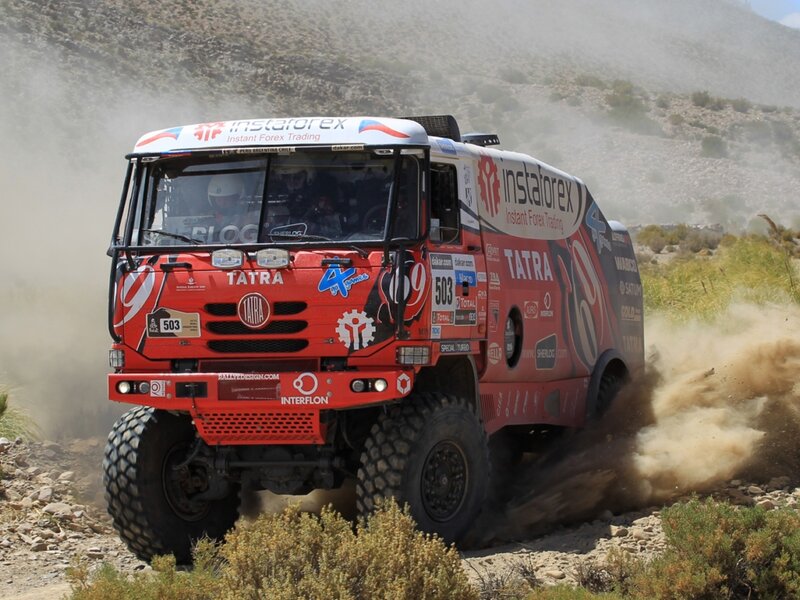 Rally Truck on Dirt — Red, Dynamic, Afternoon