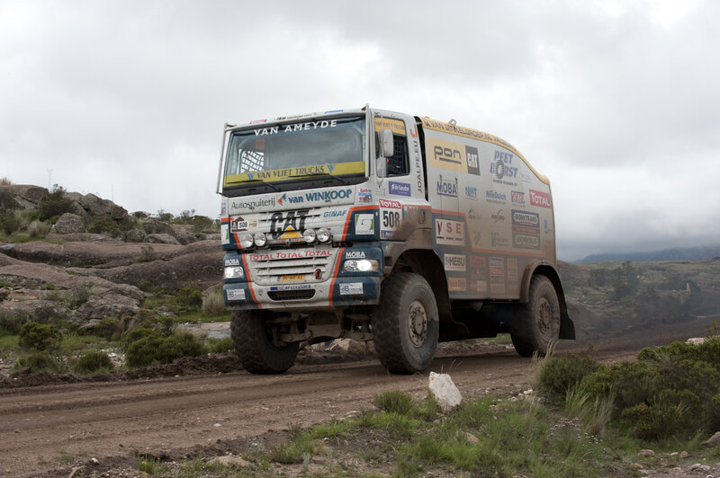 Rally Truck on Dirt Road — Brown, Driving