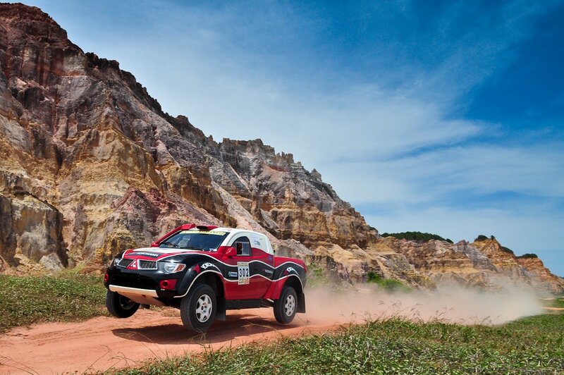 Rally Truck on Dirt Road — Red