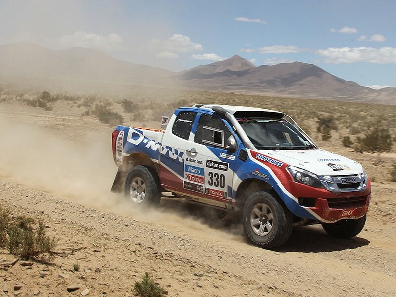 Rally Truck on Dirt — White, Dynamic, Afternoon