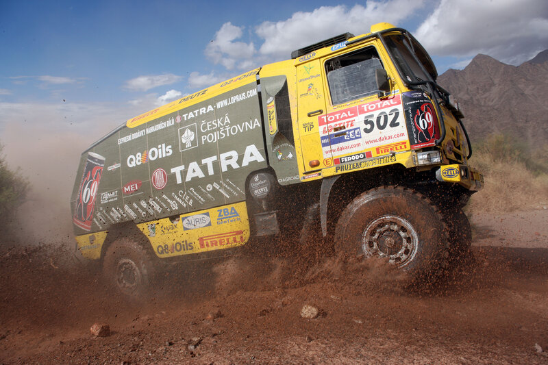 Rally truck racing on dirt