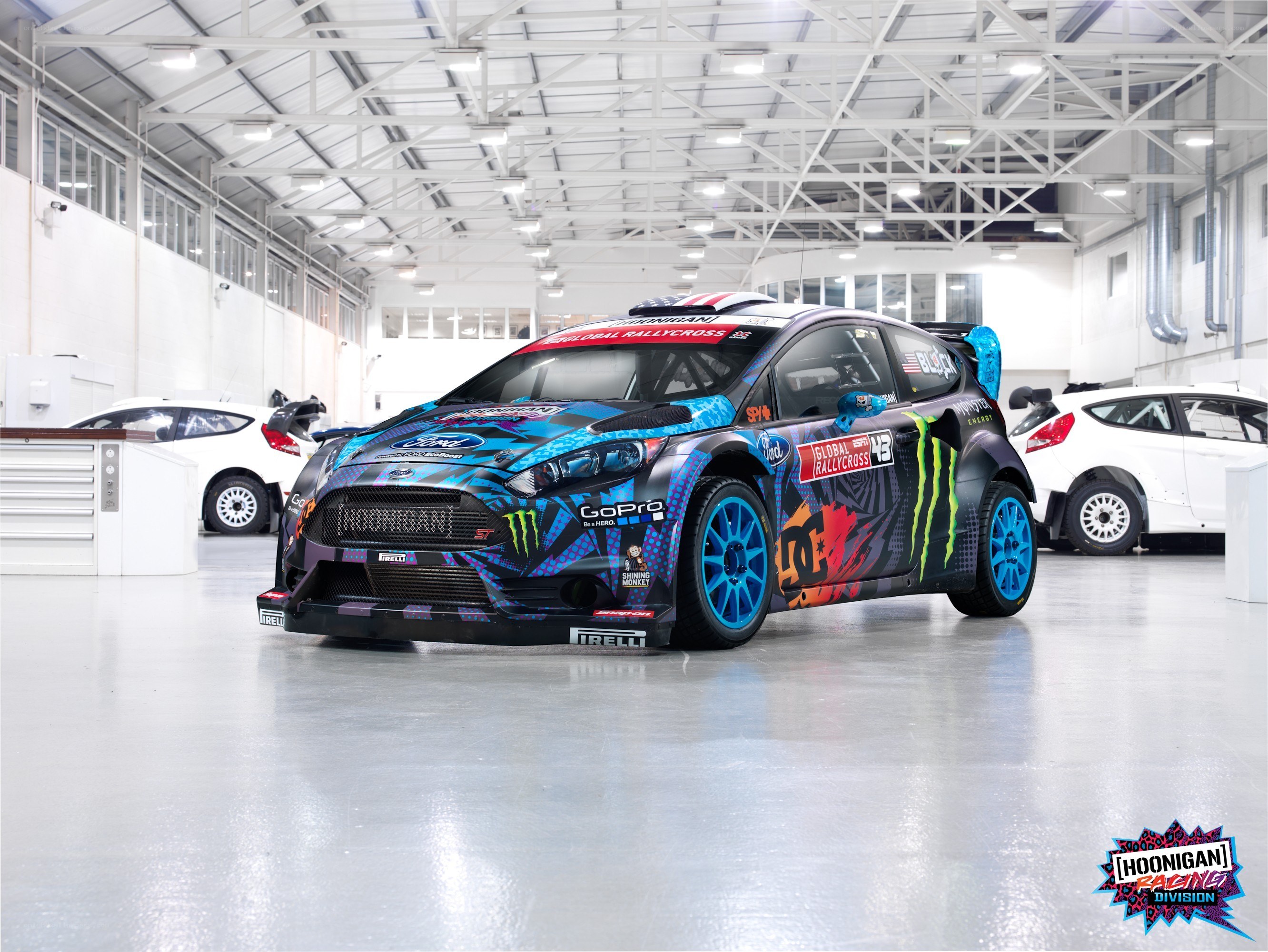 rallycross car in garage