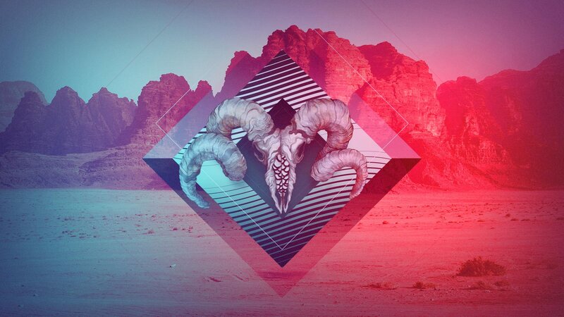 Ram Skull in Desert — Red