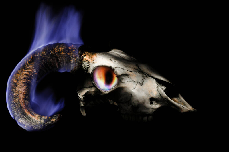 Ram Skull with Blue Flame
