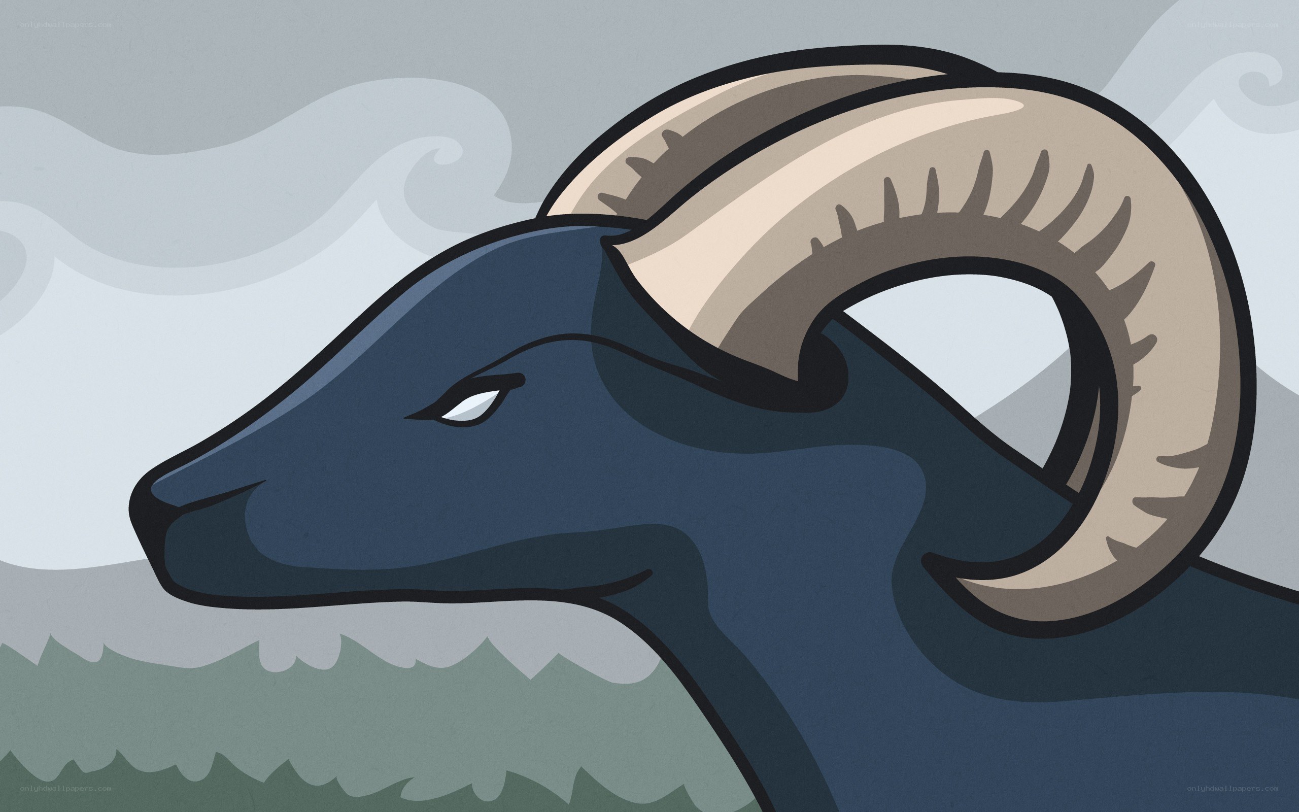 ram with curved horns