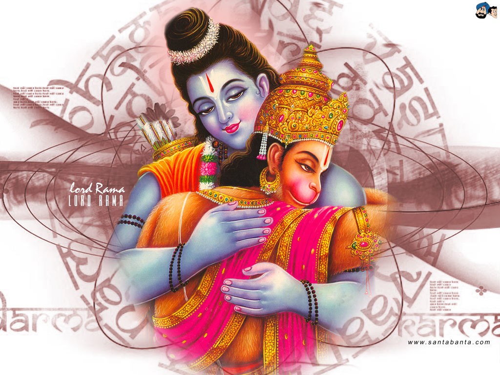 Rama hugging Hanuman
