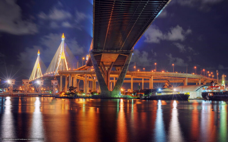 Rama VIII Bridge at Night — Blue