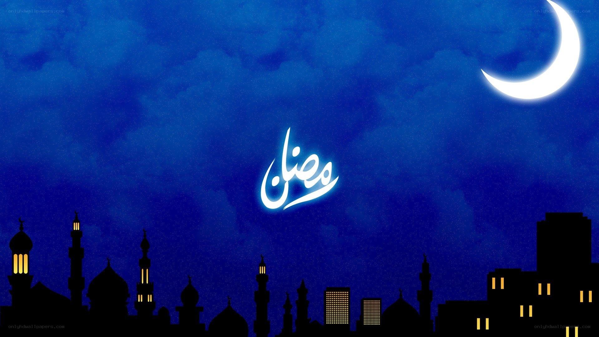Ramadan moon and mosque silhouettes
